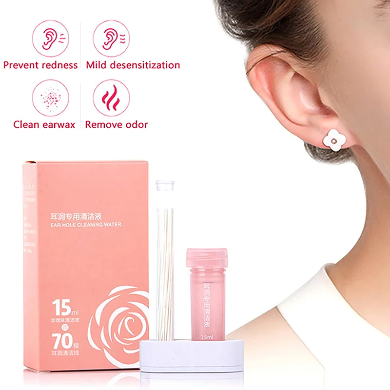 

70pcs Ear Hole Cleaning Line Solution Disposable Pierced Ear Clean Care Liquid Tools Kit Earrings Descaling Earring Hole Cleaner
