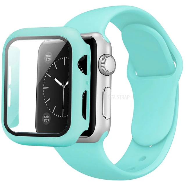 Glass+Case+Strap for Apple Watch band 41mm 45mm 44mm 40mm 38mm 42mm Silicone Screen Protectors IWatch Series 7 8 6 SE 5 4 3