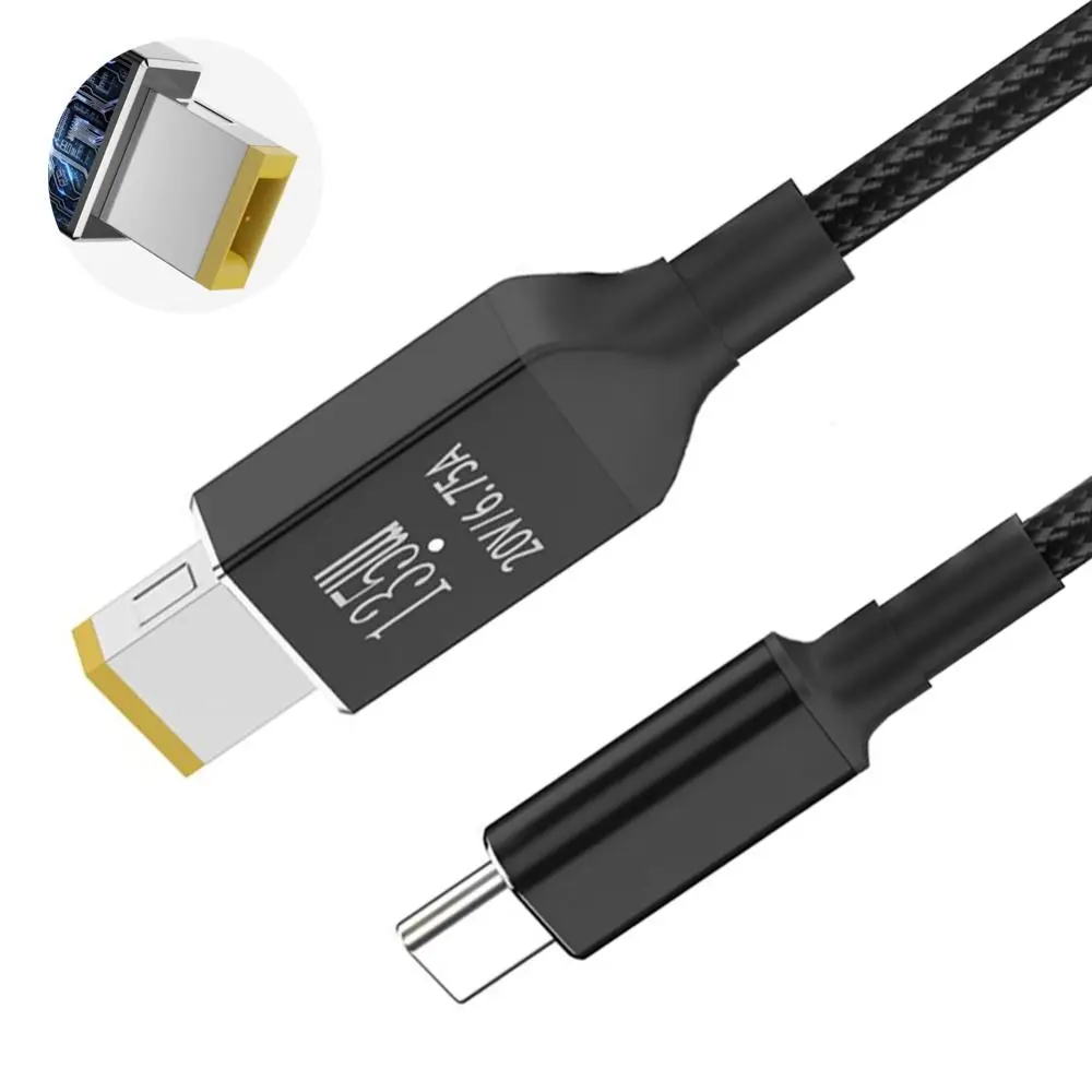 

Кабель для быстрой зарядки, штекер-штекер, кабель для быстрой зарядки, Тип C-квадратный разъем PD 135 Вт, зарядное устройство для ноутбука Lenovo, 2 м