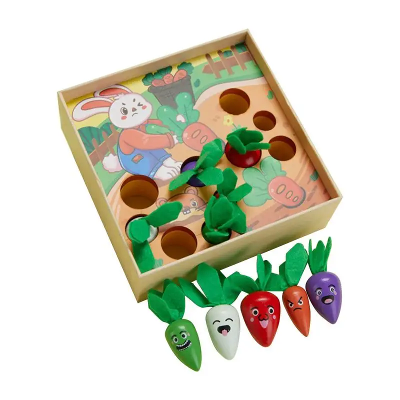 

Object Permanence Box 3 In-1 Magnetic Wooden Montessori Toy Matching Game For 1-3 Year-Old Fishing Carrot Harvest Catch Worm