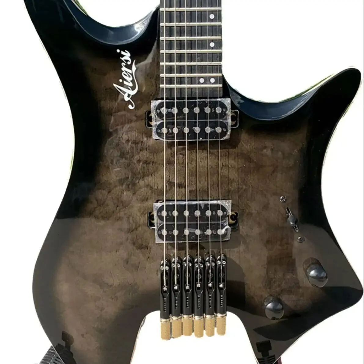 Электрогитара Aiersi без головы черный цвет ясеневое дерево звукосниматели HB