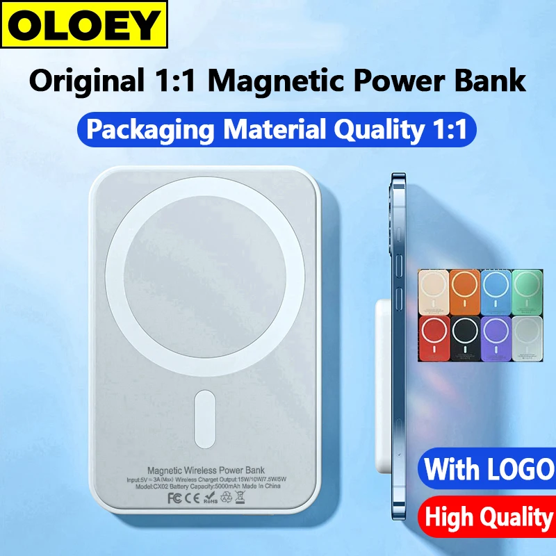 5000mAh Original 1:1 Macsafe Powerbank Magnetic Wireless Power Bank Charger For iPhone 12 13 14 External Auxiliary Battery Pack