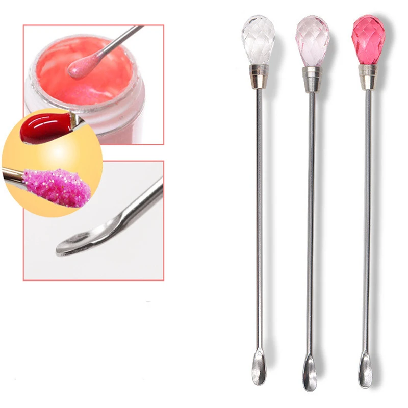 

Nail Art Stainless Steel Spatula Stirring Mixing Gel Rod + Spoon Acrylic Uv Gel Polish Glitter Powder Stick Manicure Tools