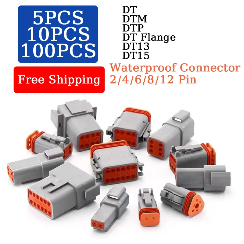 

5/10/100 Sets DEUTSCH Type Waterproof Connector 2/3/4/6/8/12 Pin DT/DTM/DTP/DT15/DT13 Automotive Sealed Plug DT06-2S DT04-2P