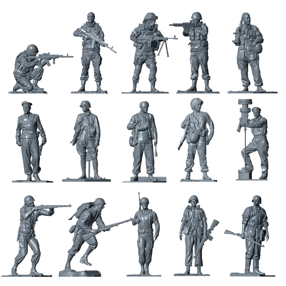 

ViiKONDO Action Figure Army Men Toy Soldier 1/24 Scale WWII US vs German Unique Pose Quality Resin Military Model Wargame Gift