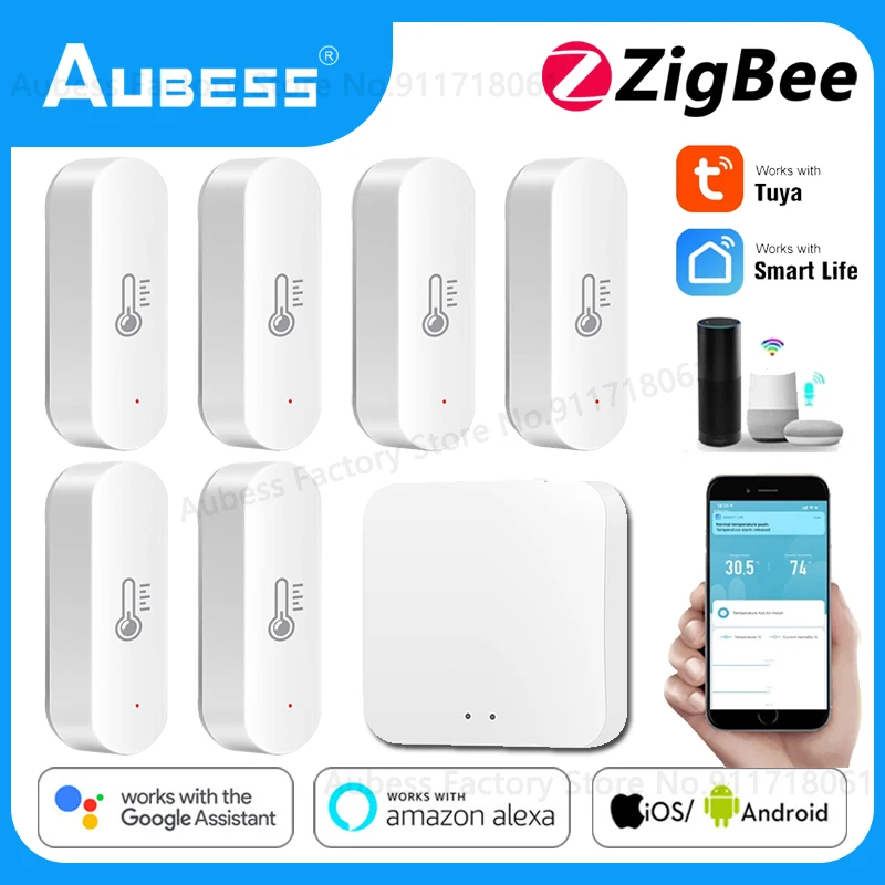 

Aubess Tuya ZigBee Indoor Temperature Humidity Sensor Thermometer Detector Smart Home Automation For Alexa Smart Life App