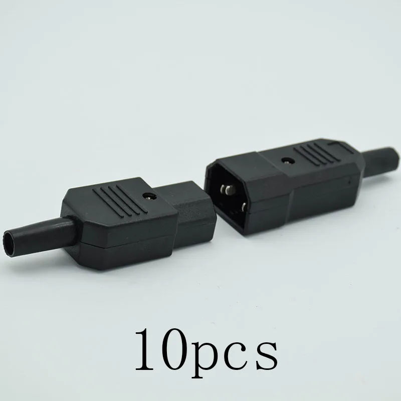 10PCS/lot C13 C14 10A 250V IEC Straight Cable Plug Connector female/male Plug Rewirable Power Connector 3 pin AC Socket