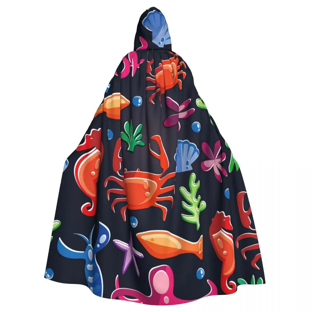 

Adult Cloak Cape Hooded Sea Life Illustration Medieval Costume Witch Wicca Vampire Elf Purim Carnival Party