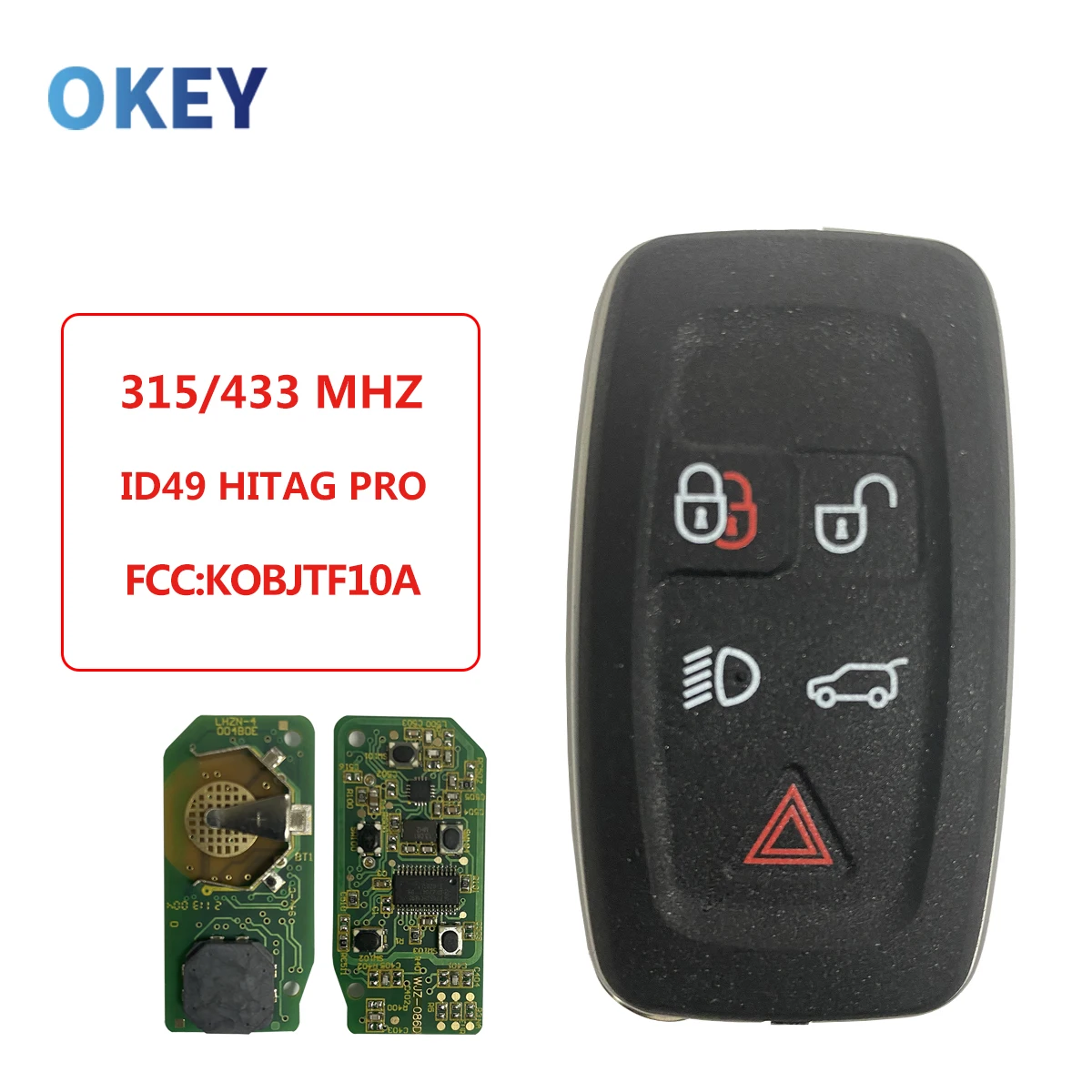 

Дистанционный ключ Okey 315 434 МГц для Land Rover LR2 LR4 Range Rover Evoque Sport ID49 HITAG PRO 5 кнопок Keyless Go Smart Control