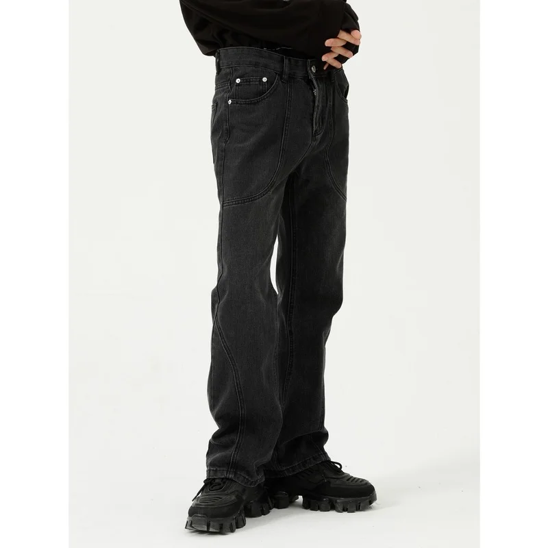 Baggy Jeans Cargo Pants Men Black Washed Denim Trousers Trendy Straight Micro Flared Jeans