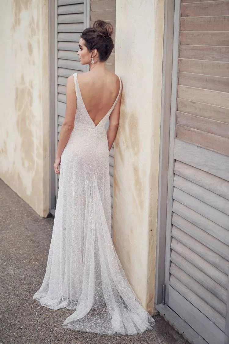 Vestido de novia 20:00tico con cuentas tul la moda Espalda описание Princesa