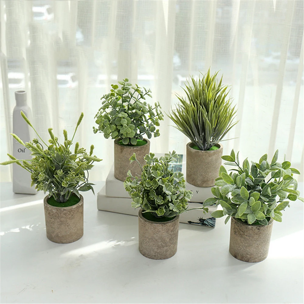 

Artificial Green Plant Bonsais Simulation Leaves Plant Pots for Wedding Party Desktop Ornaments Home Indoor Decor