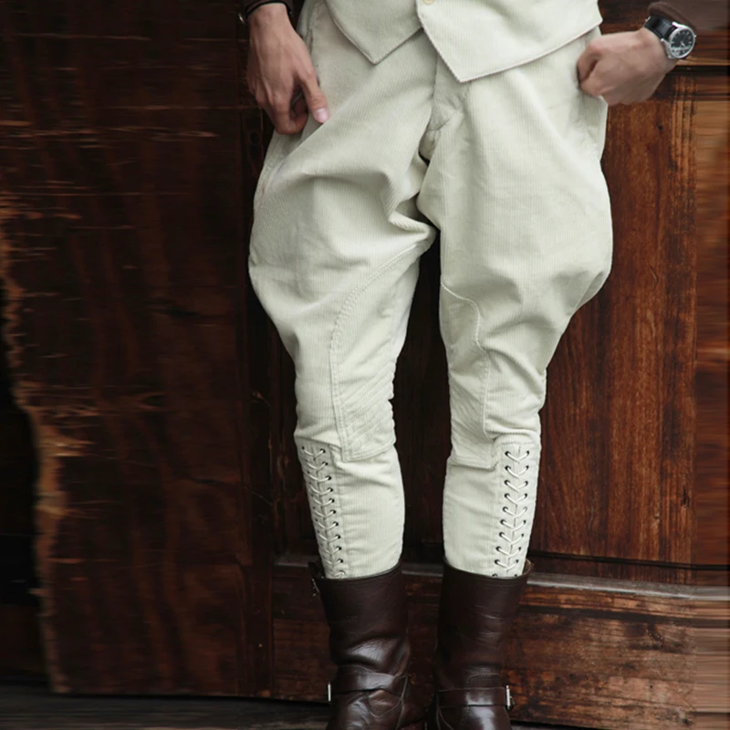 Meimei Homemade Black and White Corduroy Breeches 3304YUTU&MM Men's Casual Pants