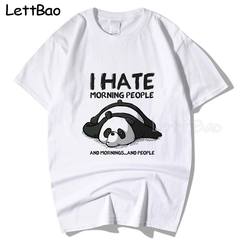 

I HATE MORNING PEOPLE Kawaii одежда с пандой для подростков, летняя одежда для мужчин, одежда в стиле Харадзюку, женская футболка с графическим рисунком, ...