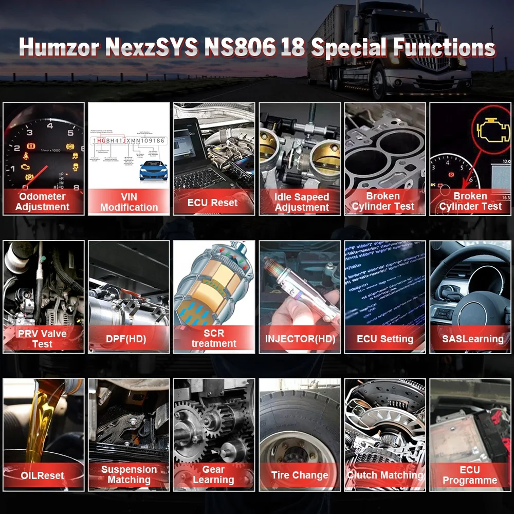 HUMZOR NexzSYS NS806 Дизельный грузовик Полная система HD Диагностический сканер для