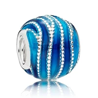 authentic 925 sterling silver moments blue enamel swirls and beaded charm fit women pandora bracelet necklace jewelry