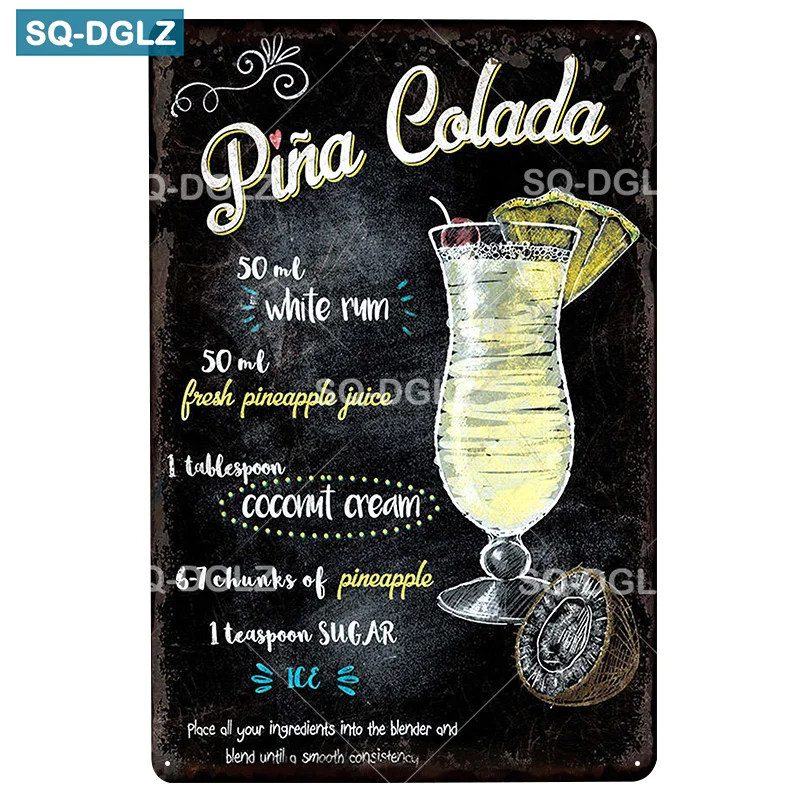 

Металлический знак Pina Colada, винтажные металлические таблички, декор для паба, бара, домашний Настенный декор, жестяные знаки, плакат, подарок, металлическая живопись