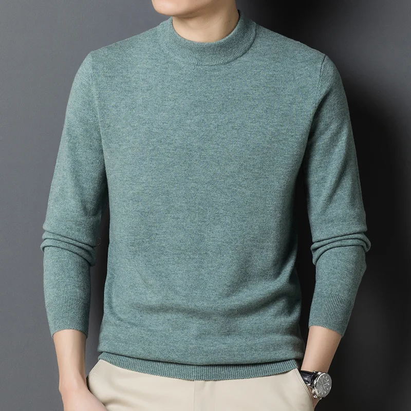 

and Winter New Autumn Half Turtleneck Warm Sweater Young and Middle-Aged Casual 100% Wool Men's Bottoming Sweater