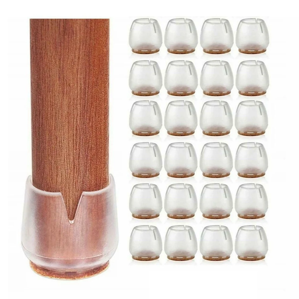 Leg Floor Protectors 24pcs Transparent Clear Silicone Chair Leg Caps Furniture Sliders For Hardwood Floors
