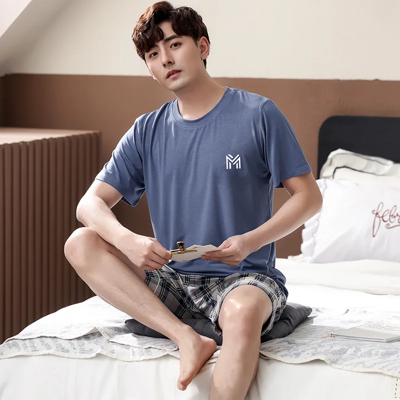 Summer Men's Ice Silk Pajamas Plus Size 4XL Pajama Sets Trendyol Casual Male Sleep Tops Thin Pijama for Men Breathable Sleepwear