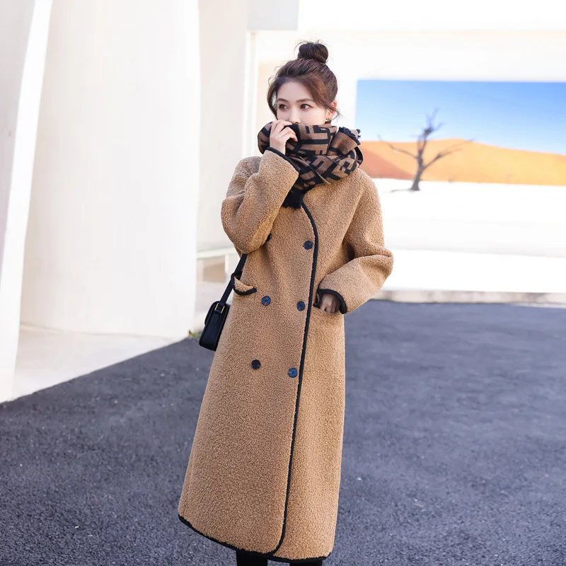 Imitation lamb's wool long coat grain fluff coat women's clothing
