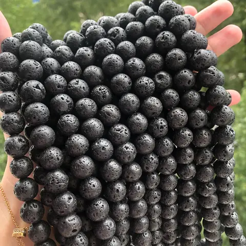 Бусины Куoyu из вулканической лавы черные круглые 6/8/10/12/14 мм