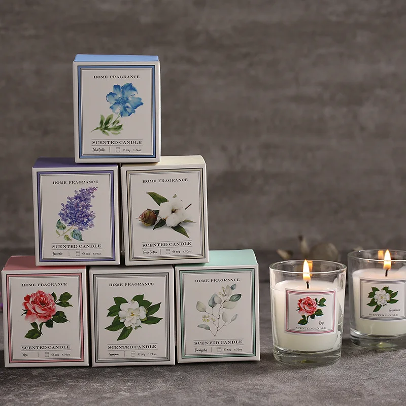 

Ins Style Simple Glass Jar Flower Scented Candle Essential Oils Soy Wax Candle Aromatherapy Home Decoration Birthday Xmas Gift