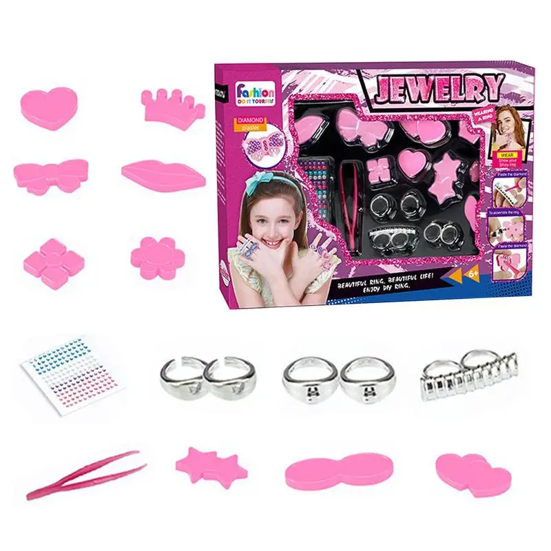 

Little Girl Jewelry Rings Dress Up Jewelry Dressing Ring Toy Set Colorful Pretend Play Rings Adjustable Fake Jewelry Rings For