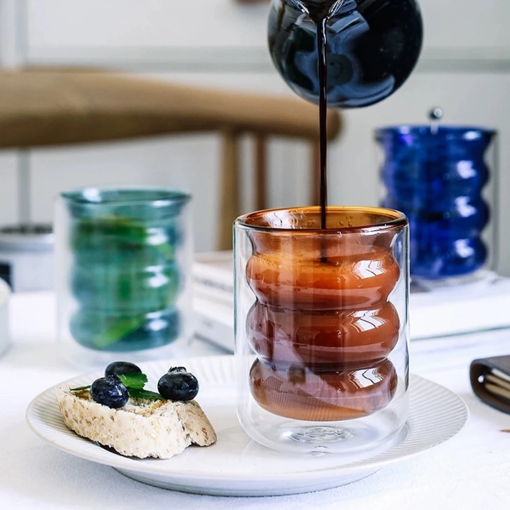 

Double Wall Colored Glass Mug Heat Resistant Tea Milk Lemon Juice Coffee Water Cup Creative Bar Drinkware Tumbler Cups
