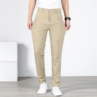 2022 summer ankle length pants men stretch casual slim fit elastic waist jogger business korean thin brown classic trousers male