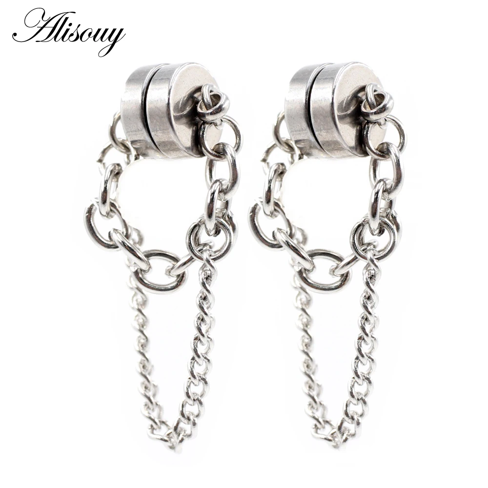 

Alisouy 2PC Hot Fashion Women Men Punk Color Steel Magnet Stainless Steel Zircon Earless Round Magnet Stud Earrings Jewelry