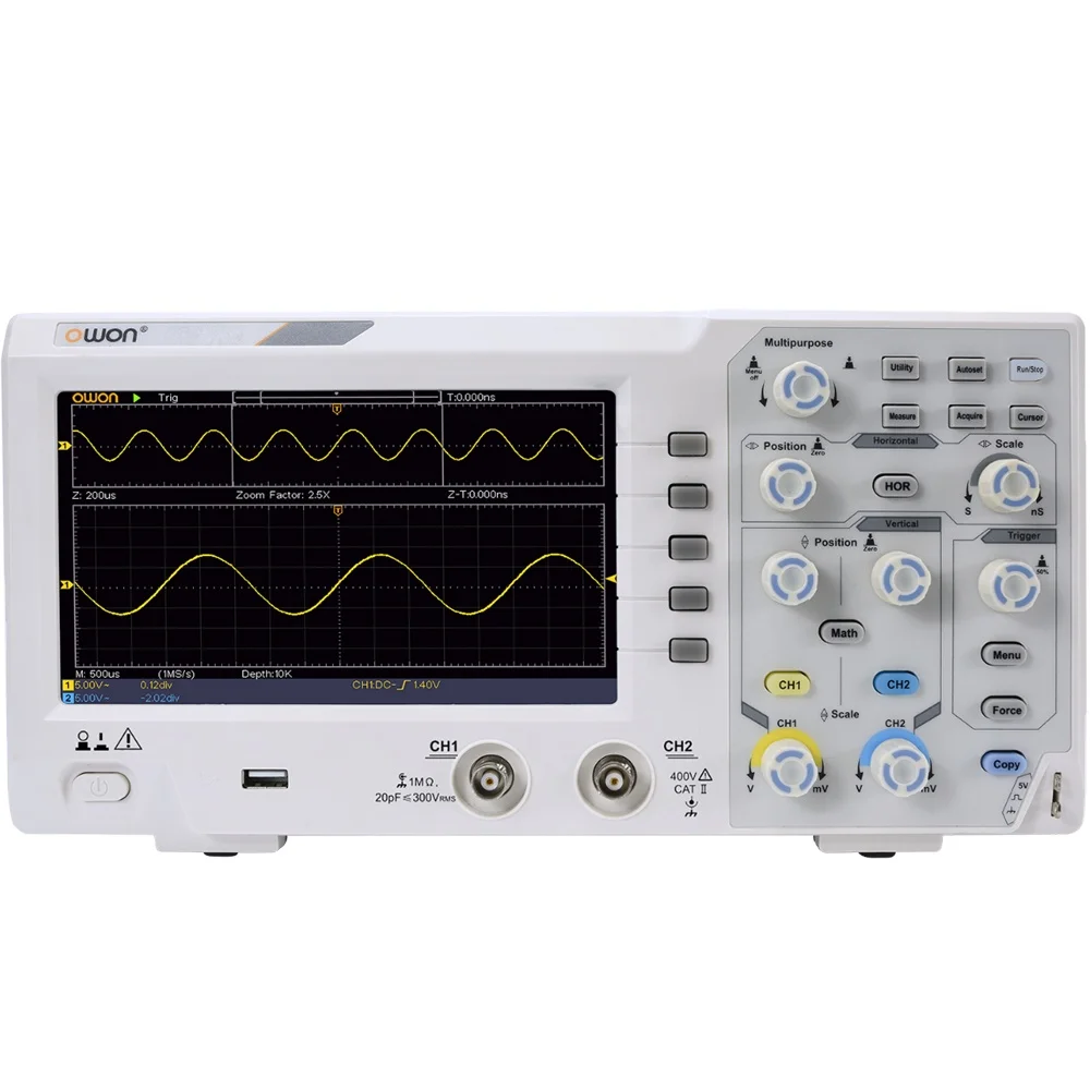 

OWON SDS1102 Digital Storage Oscilloscope 100MHz 1GS/s 2 Channels with 7" Color LCD