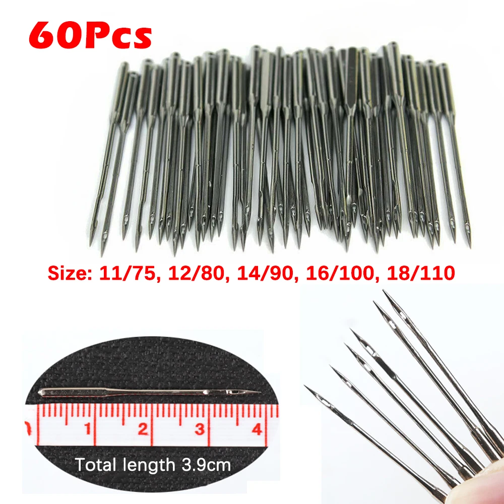 

60Pcs Vintage Household Sewing Machine Needles 9/65,11/75,12/80,14/90,16/100,18/110 Universal Home Sewing Needle Accessories