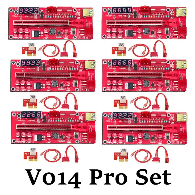 

6pcs V014 Pro PCIE Riser 013 Cabo Riser Card Express x1 x16 SATA To 6Pin Power Cable USB 3.0 Cable For BTC Mining Miner