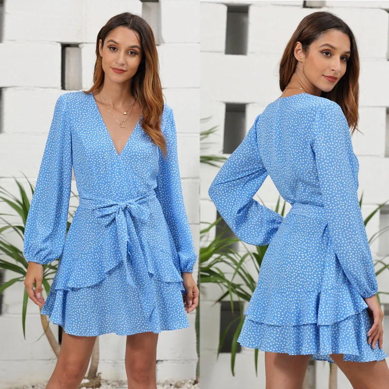 

Новинка-летнее женское кружевное платье с оборками пляжное мини-платье в стиле бохо платье с длинным рукавом Женские вечерние платья