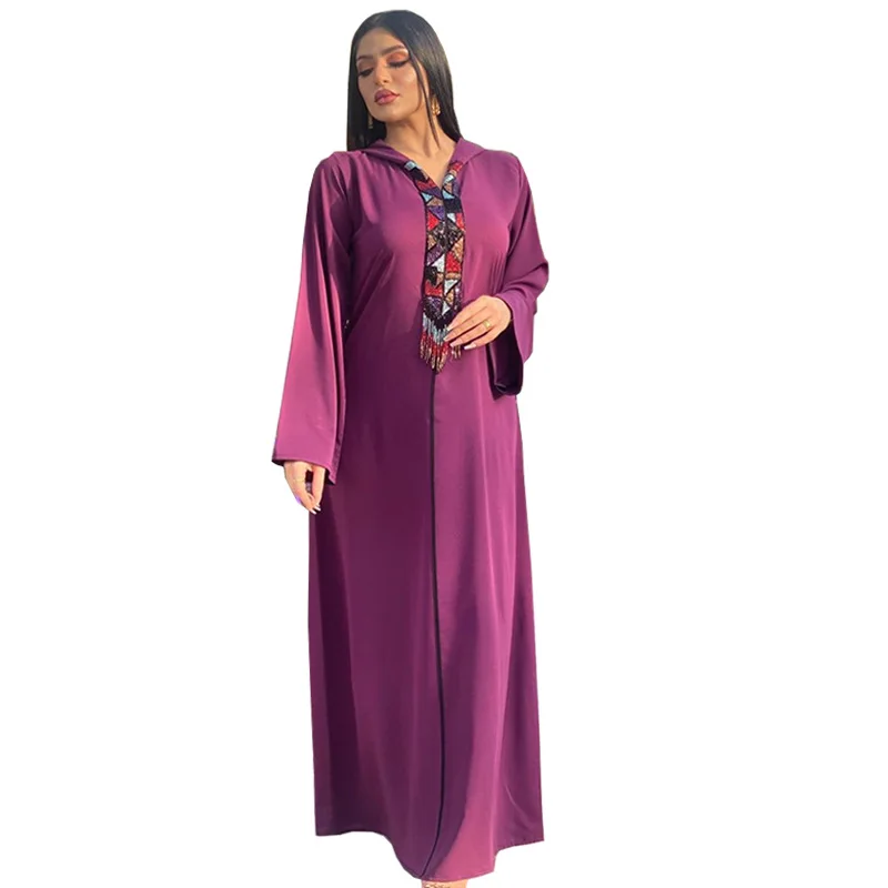 Abayas for Women Middle Eastern Muslim Hooded Colorful Beading Jalabia National Saudi Dubai Women Dress Robe Femme Musulmane