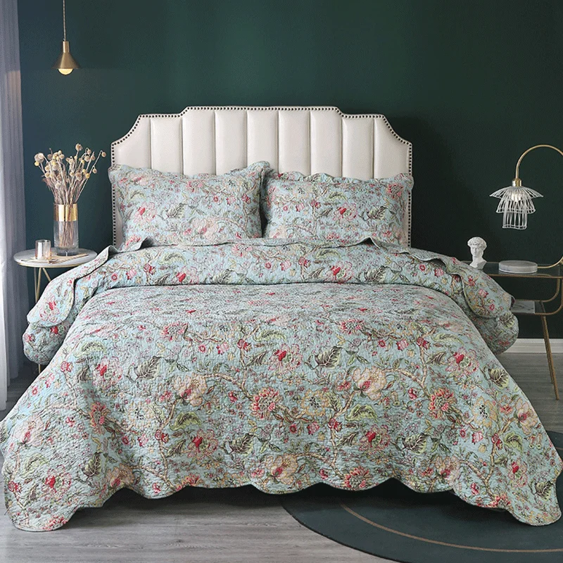 

DAYDAY Double Bed 100% Cotton Plants And Flowers 3pcs Printed Quilted Quilt Pillowcase Free Shipping lençol de cama casal أسرّة