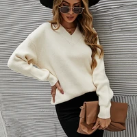 europe and america loose v neck long sleeve pollovers tops 2022 new fashion thick autumn winter women swetears casual jumpers