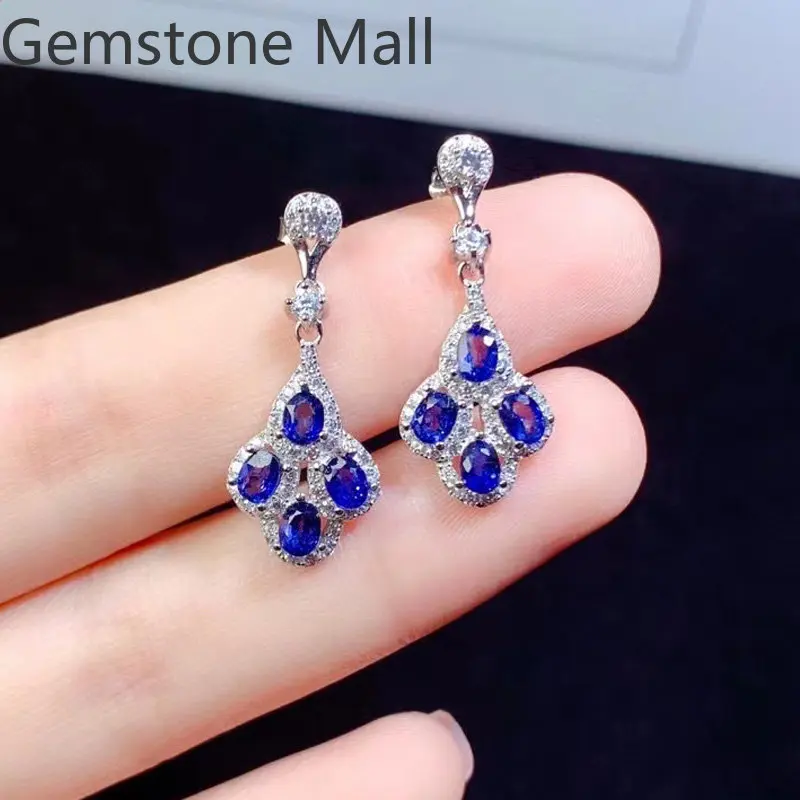 

Elegant 925 Silver Blue Sapphire Drop Earrings Total 1.2ct Natural Sapphire Earrings Prevent Allergy Gold Plating Jewelry