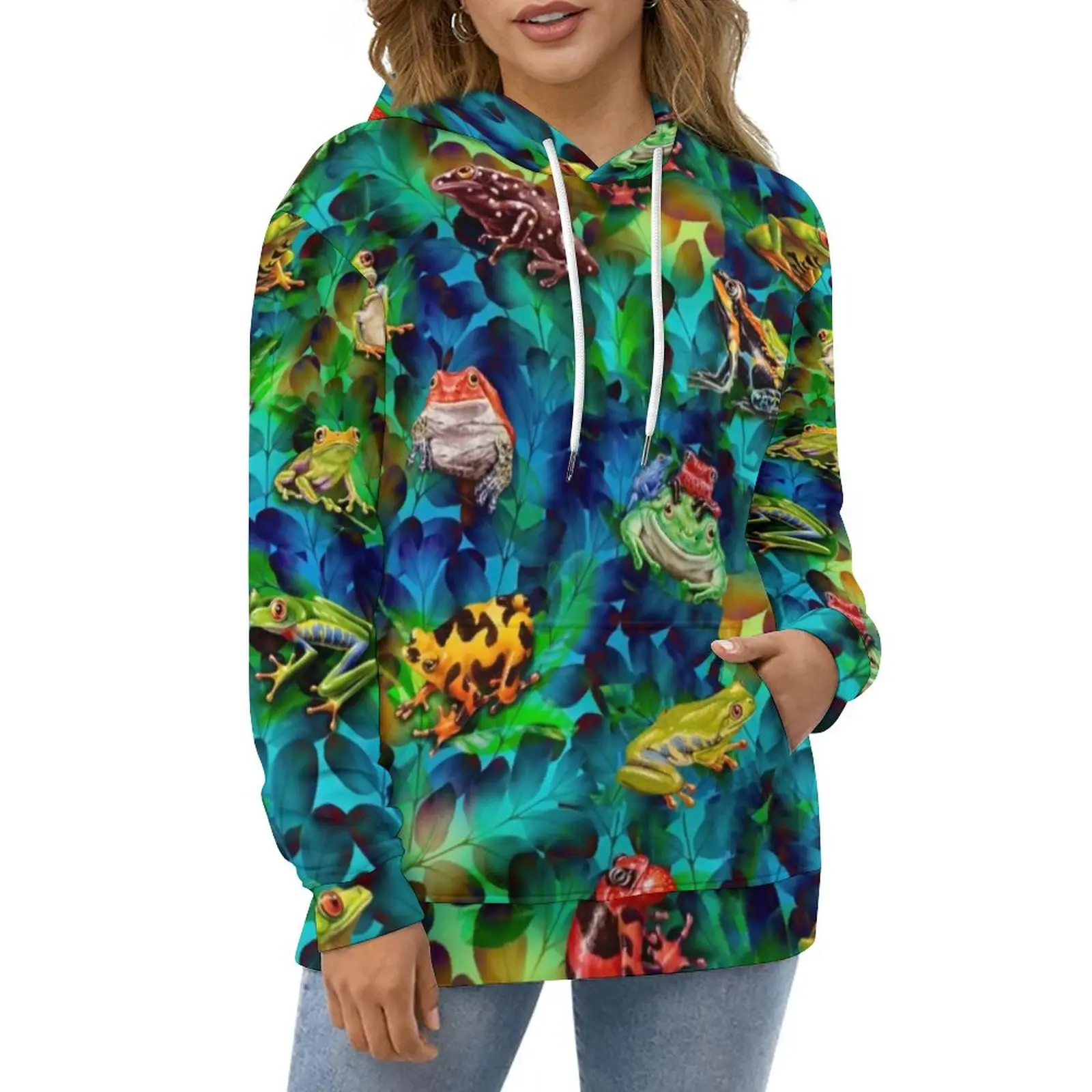 

Colorful Frog Art Casual Hoodies Watercolor Animal Print Custom Loose Hoodie Autumn Long Sleeve Hip Hop Oversize Tops Gift Idea