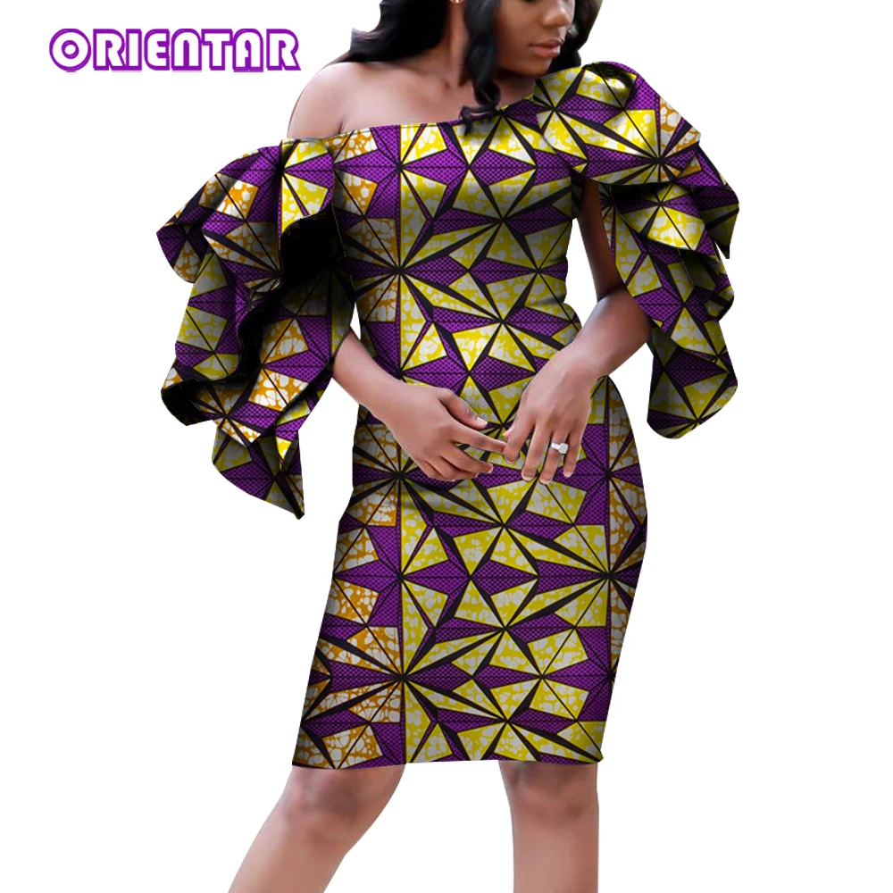 African Dresses Women Sexy Shoulder Off Mini Dress Dashiki African Print Dress Women African Clothes Robe Africaine Femme WY4433