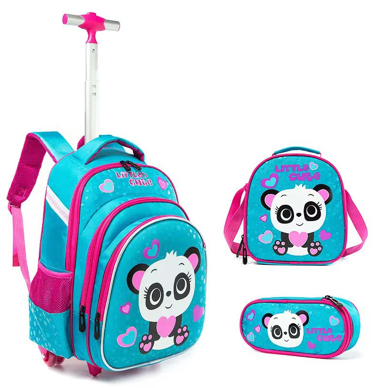 Children 3pcs Boys Schoolbag Set With Wheels Trolley Bag With Lunch Bag Rolling School Backpack Set Wheeled Backpack For Girls