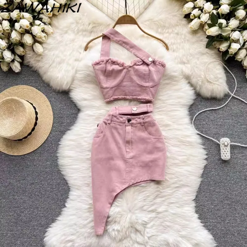 Комплект из двух предметов Женский пикантный топ в стиле пэчворк асимметричная