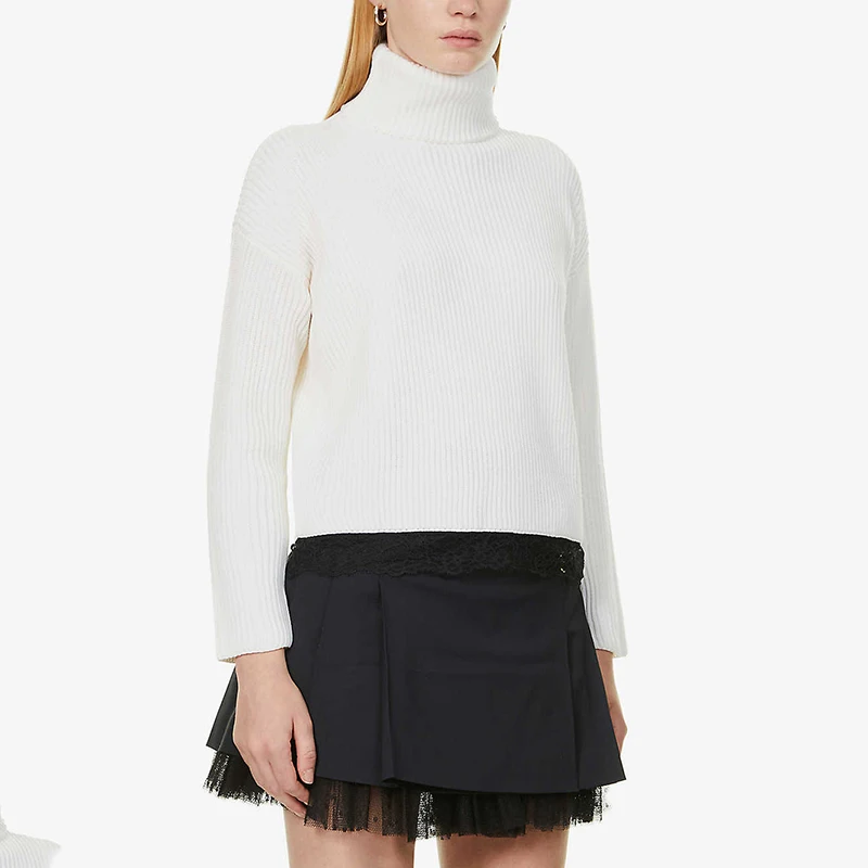 

Свитер с кружевом и высоким воротником, модный шерстяной пуловер высокого качества, женский свитер, новинка зимы 2023