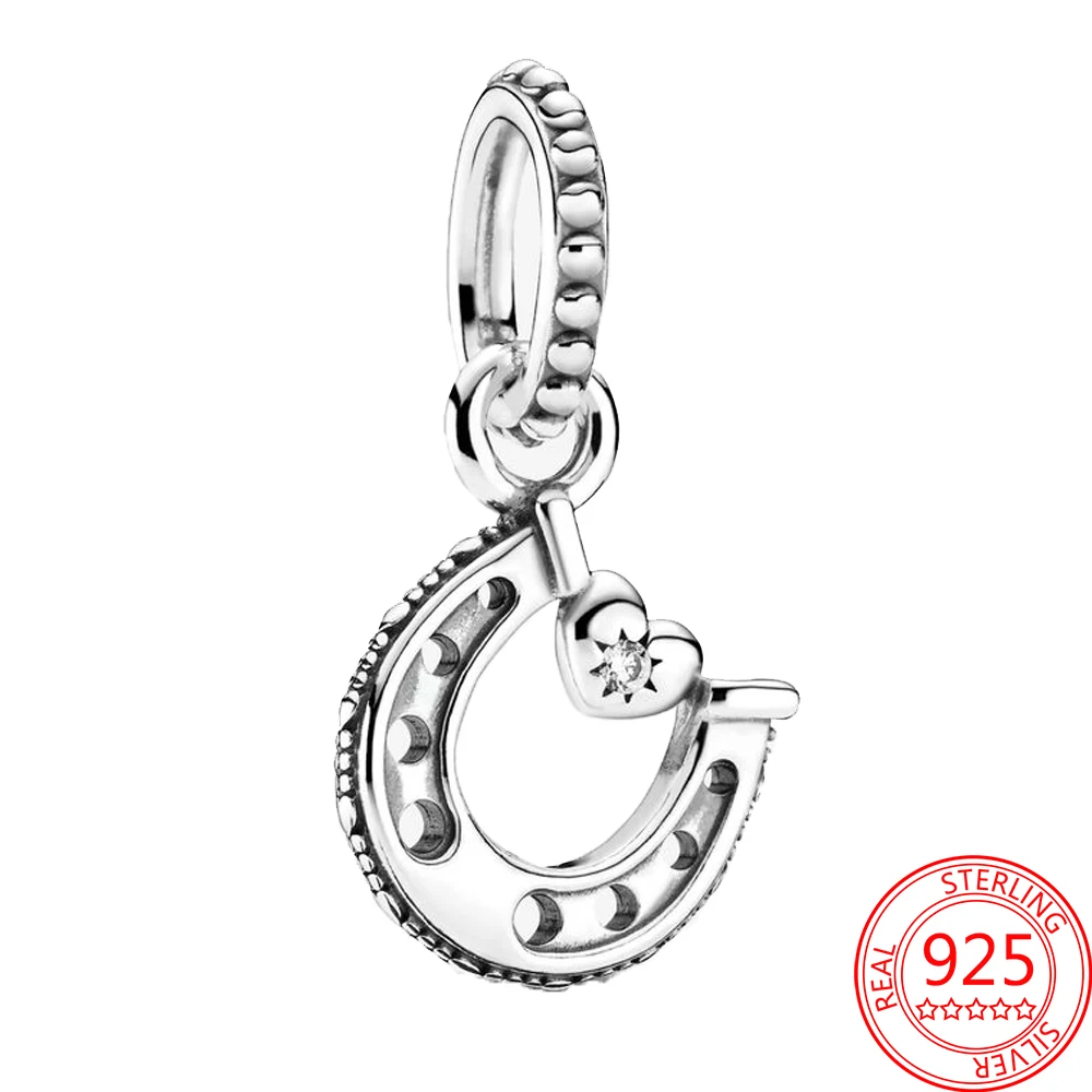 

Handmade 925 Sterling Silver Good Luck Heart-shaped Horseshoe Charm Fit Pandora Moment Bracelets DIY Gift Making
