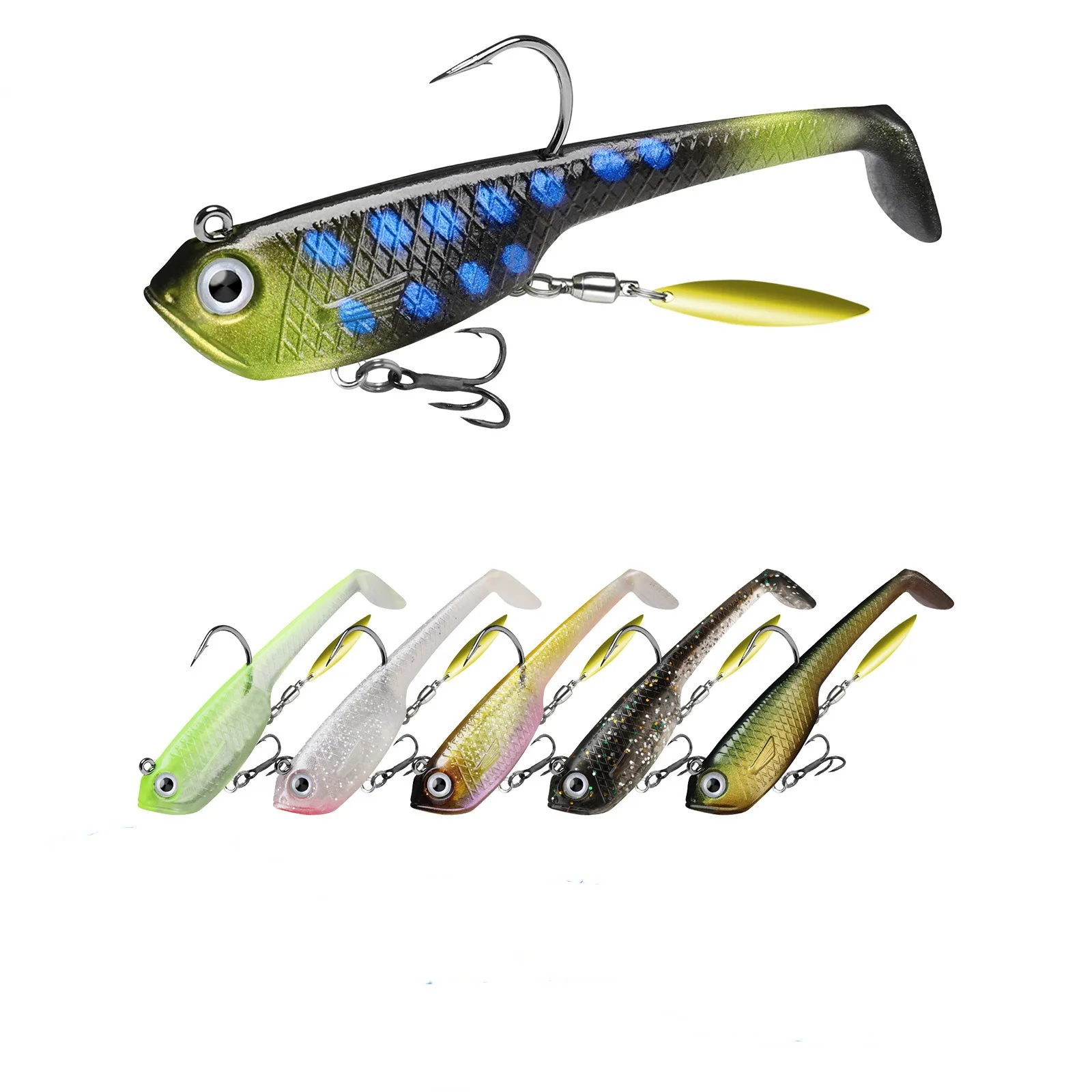 

6pcs Route Yayi T-tail back hook biomimetic bait with long throw rotating sequin perch curling mouth bait