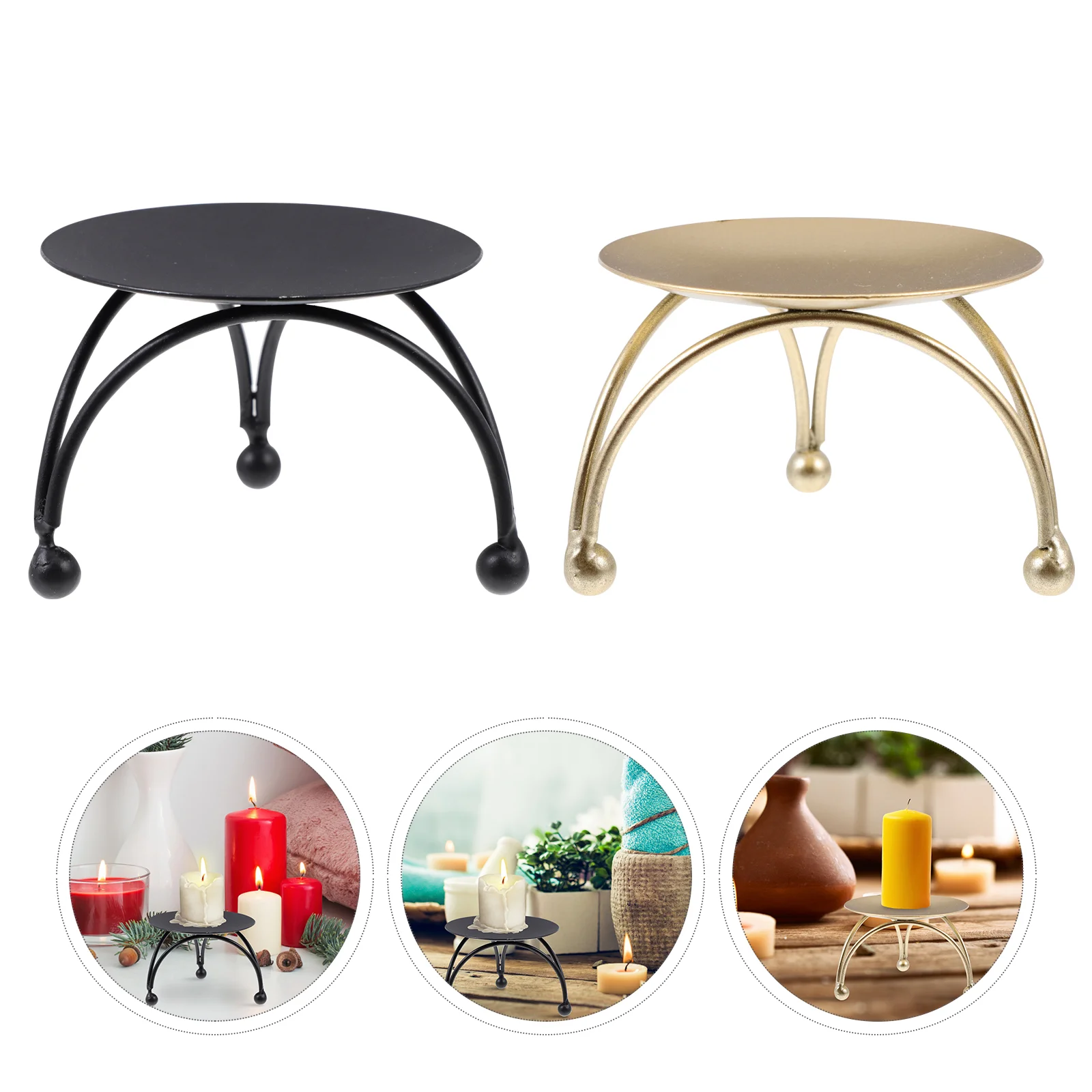 

2Pcs Desktop Small Candle Holder Round Dining Table Candlestick Iron Candlestick