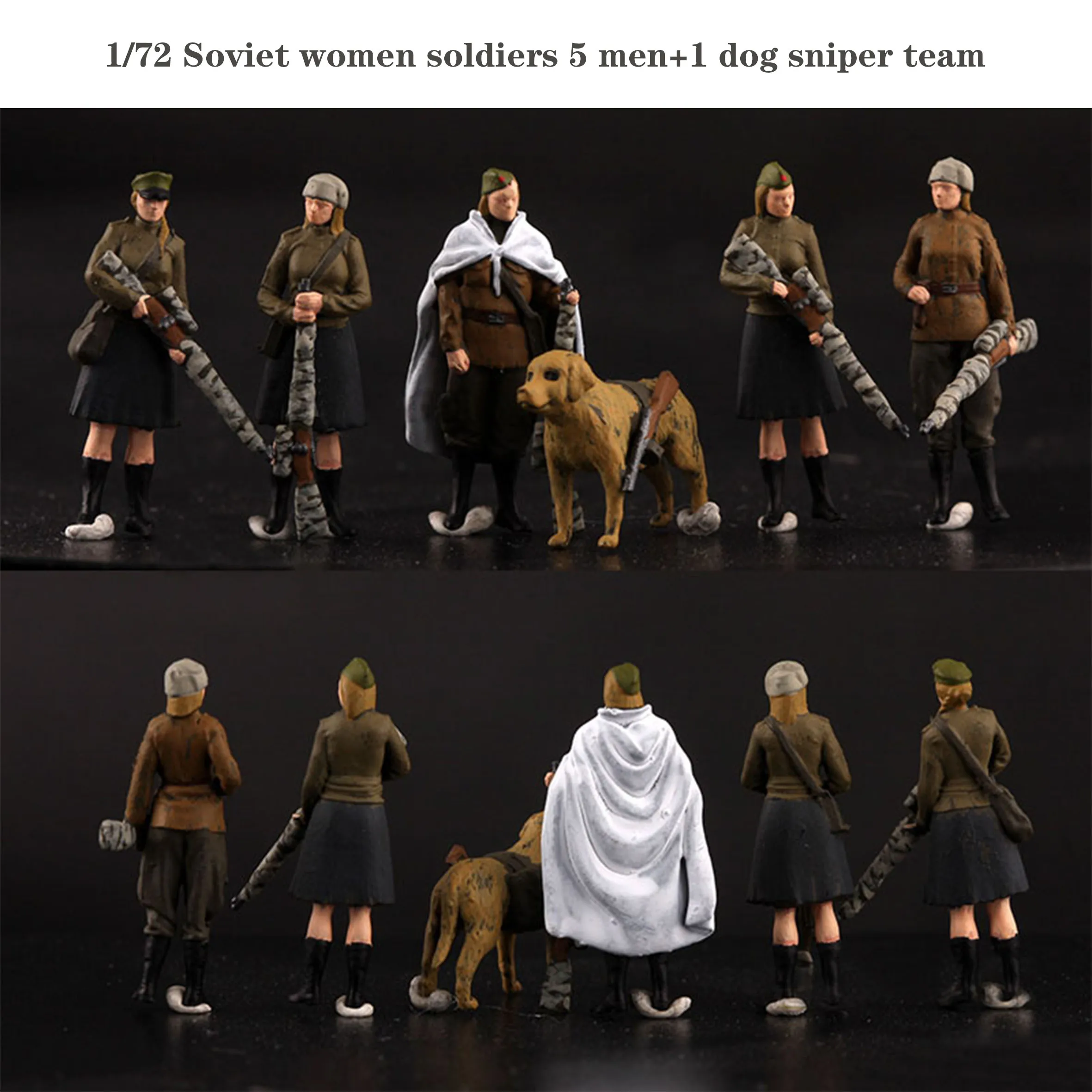 

1/72 Soviet Women Soldiers 5 Men+1 Dog Sniper Team (excluding Tanks) Colored Finished Soldier Model Scale Miniature Model Union
