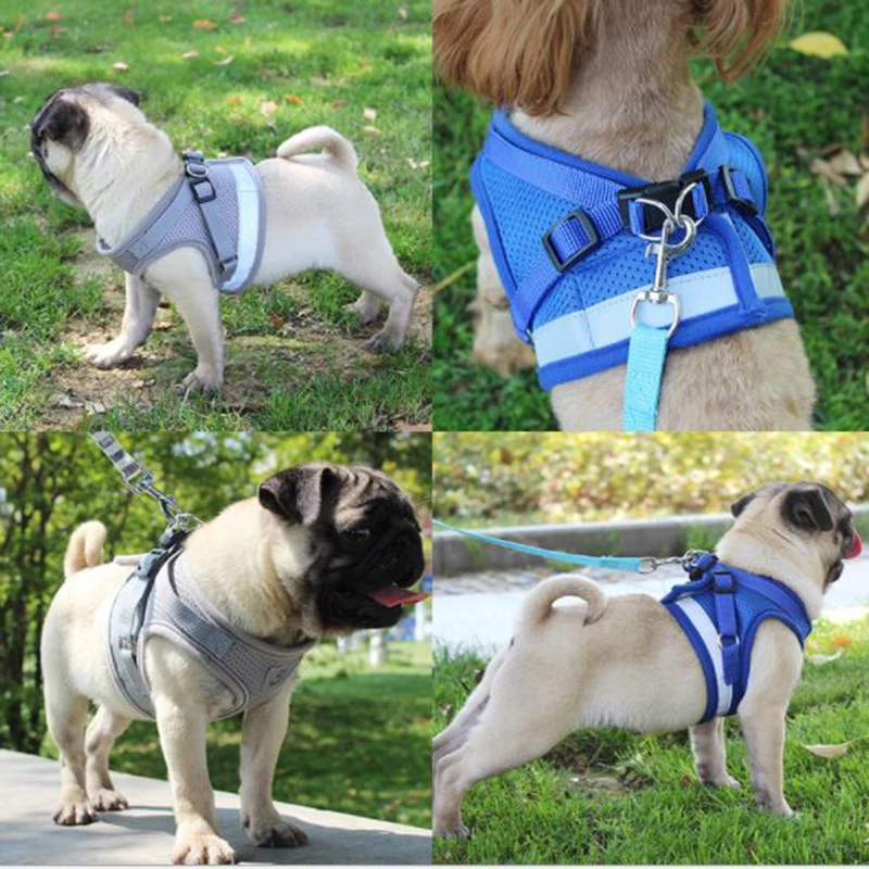 Leash Adjustable Mesh Vest Dog Harness Collar Chest Strap Le