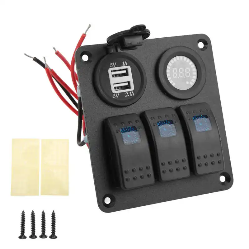 

Toggle Switch Panel Rocker Switch Panels 3 Gang with Voltmeter for Car for Boat for RV
